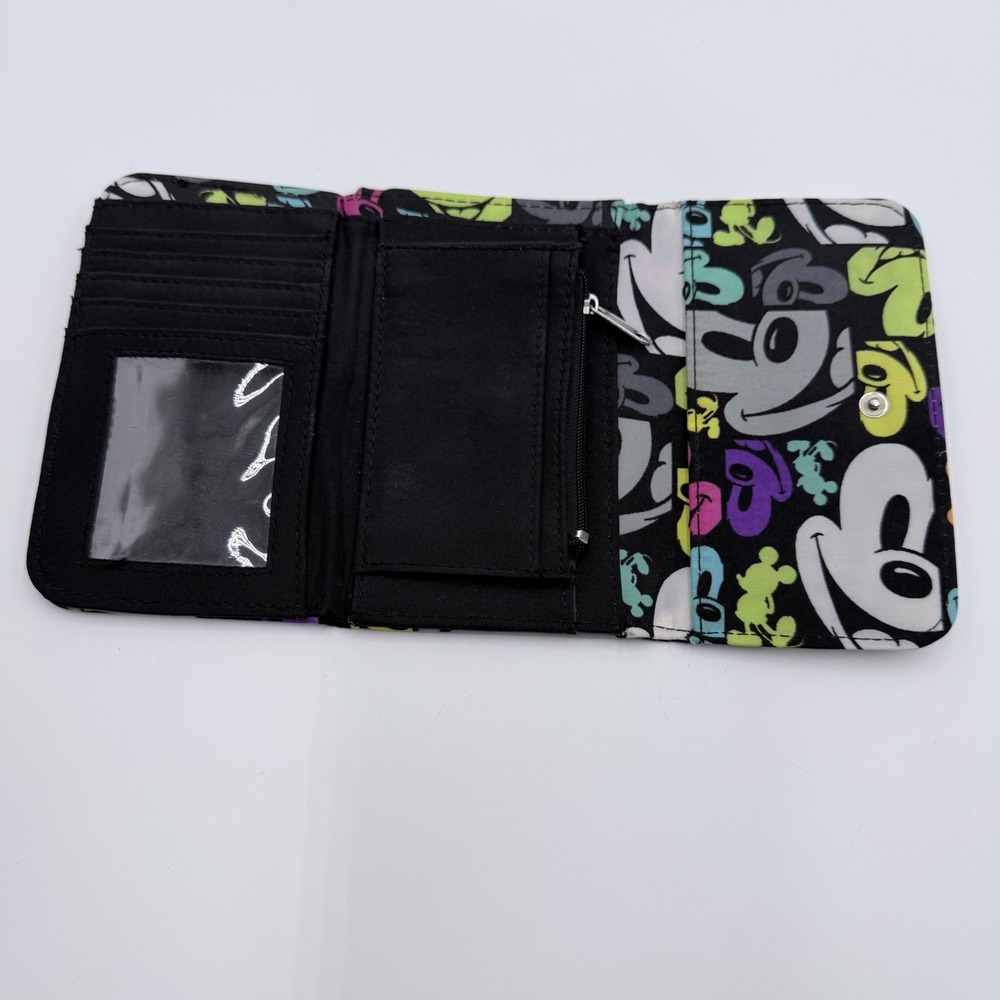 Disney Parks Mickey Mouse Pop Art Trifold Wallet Black Multi Color Polyester